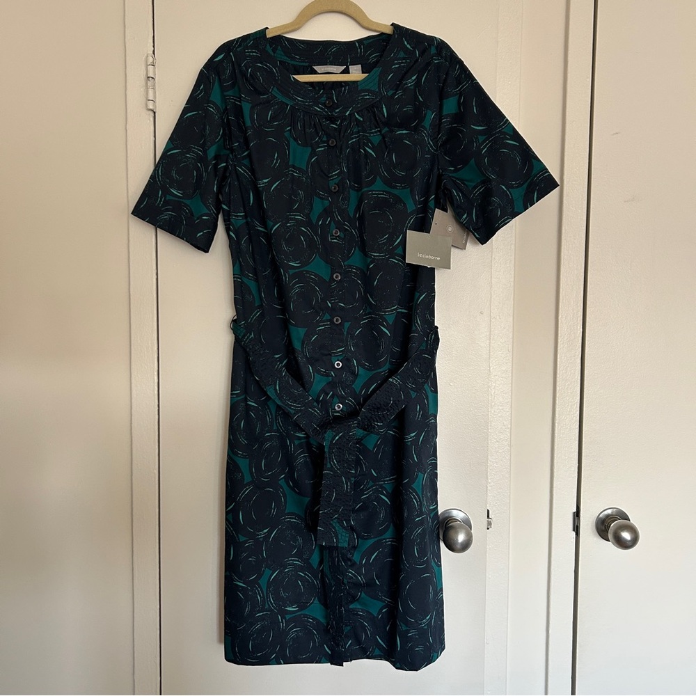 Liz Claiborne Short Sleeve Short Dress NWT in Aegean Navy Blue & Teal (Size 14) - Picture 2 of 9
